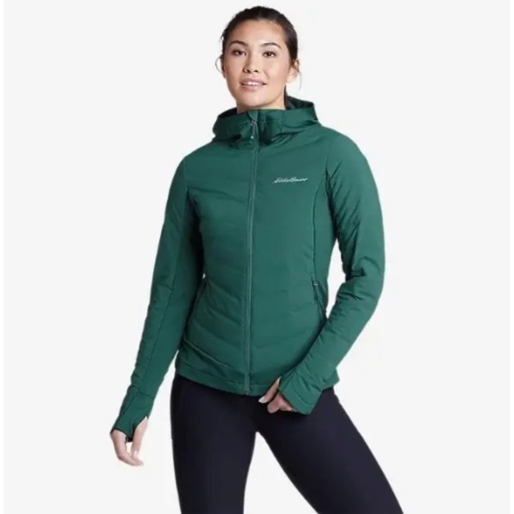 Eddie Bauer Women's MotionLoft Hybrid Down Jacket Plus Size 2X Hooded Green $189